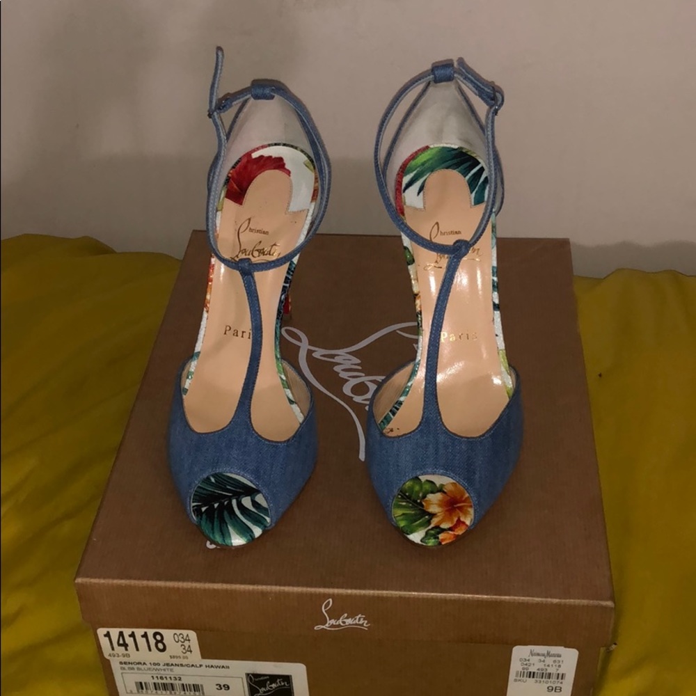 Christian Louboutin “Senora” Denim T-Strap  Heels